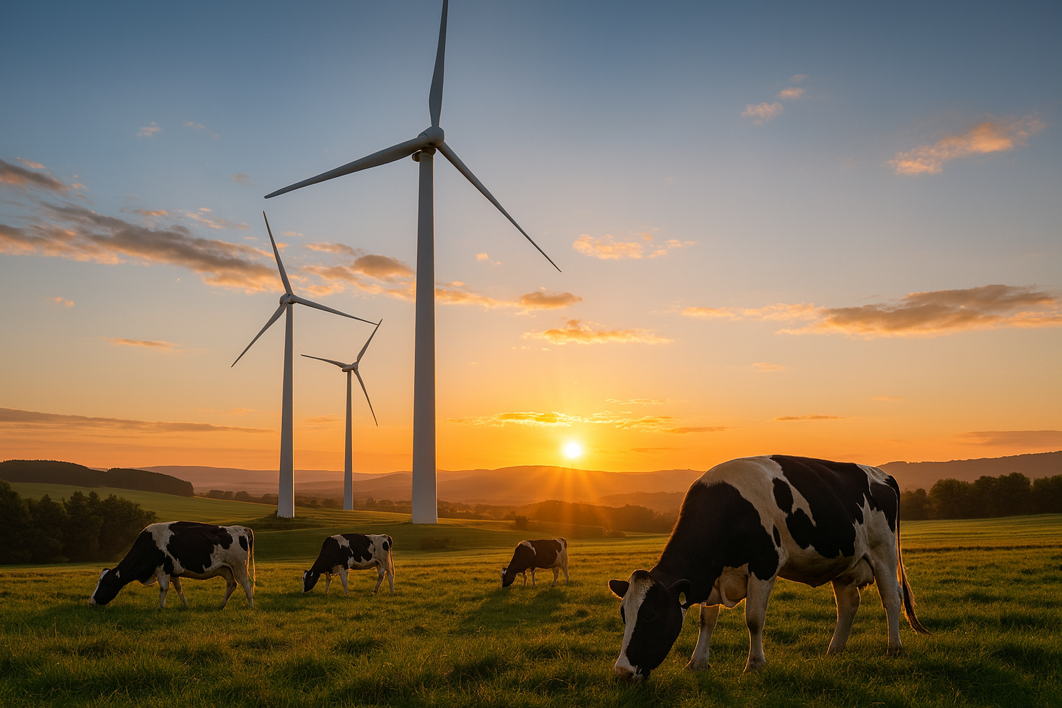 Větrná farma při západu slunce